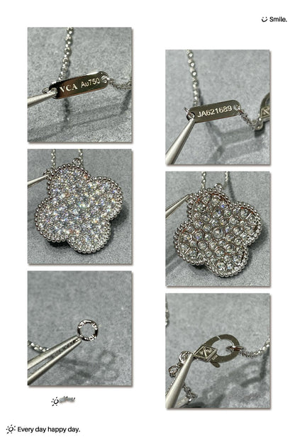 [Glow Jewelry]CLOVER 25MM LARGE PENDANT DIAMOND PAVED SILVER NECKLACE