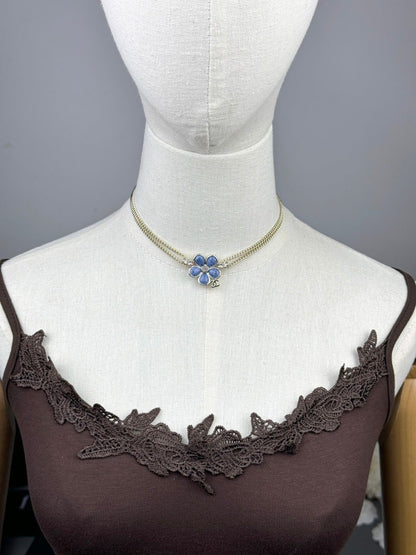 [Glow Jewelry]New Blue Floral Double-Layer Necklace