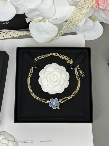 [Glow Jewelry]New Blue Floral Double-Layer Necklace