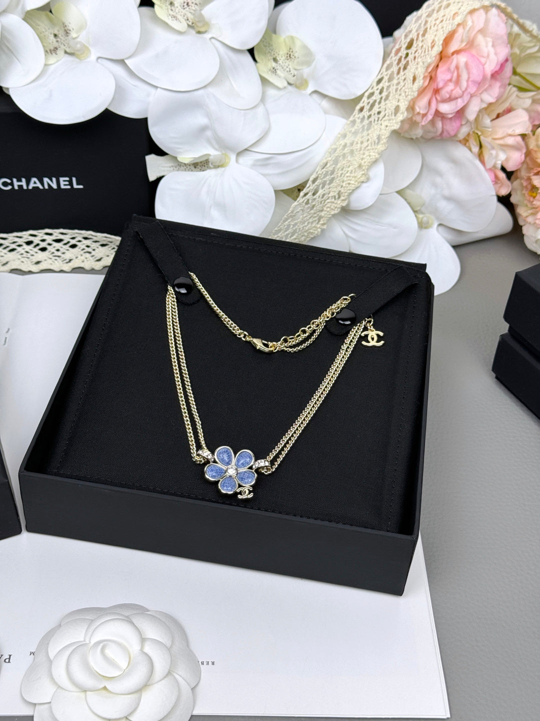 [Glow Jewelry]New Blue Floral Double-Layer Necklace