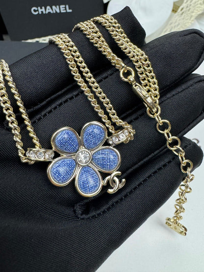 [Glow Jewelry]New Blue Floral Double-Layer Necklace