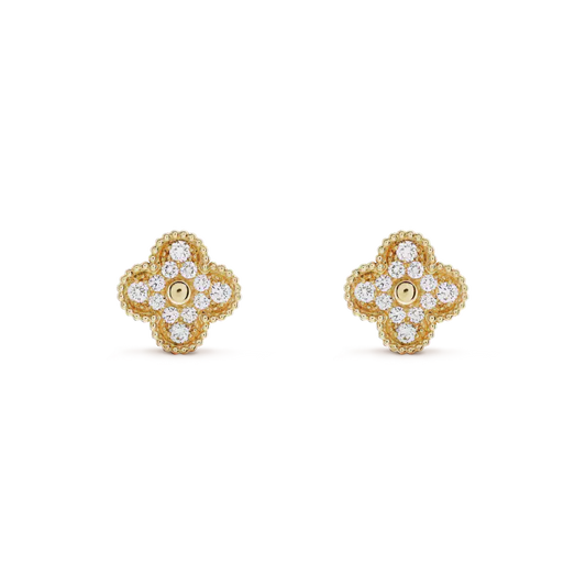 [Glow Jewelry]CLOVER MEDIUM 1 MOTIFS FUll DIAMOND EARRINGS