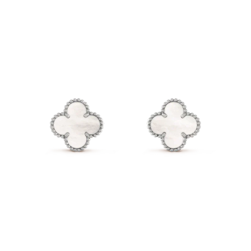 [Glow Jewelry]CLOVER MEDIUM 1 MOTIFS  WHITE MOP EARRINGS SILVER