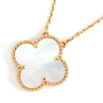 [Glow Jewelry]CLOVER 15MM WHITE MOTHER-OF-PEARL GOLD NECKLACE