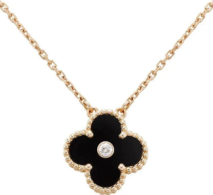 ¡®Glow Jewelry¡¯CLOVER 15MM DIAMOND ONYX NECKLACE