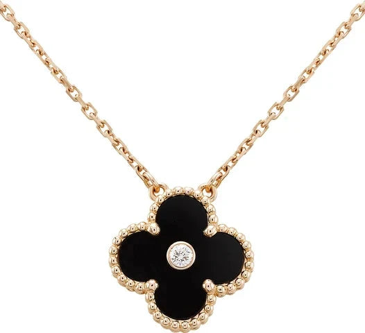[Glow Jewelry]CLOVER 15MM DIAMOND ONYX NECKLACE
