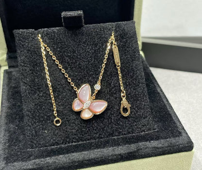 [Glow Jewelry]BUTTERFLY PINK MOTHER-OF-PEARL DIAMOND NECKLACE