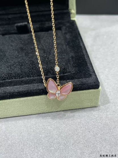 [Glow Jewelry]BUTTERFLY PINK MOTHER-OF-PEARL DIAMOND NECKLACE