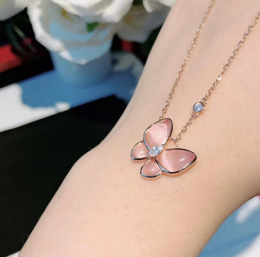 [Glow Jewelry]BUTTERFLY PINK MOTHER-OF-PEARL DIAMOND NECKLACE