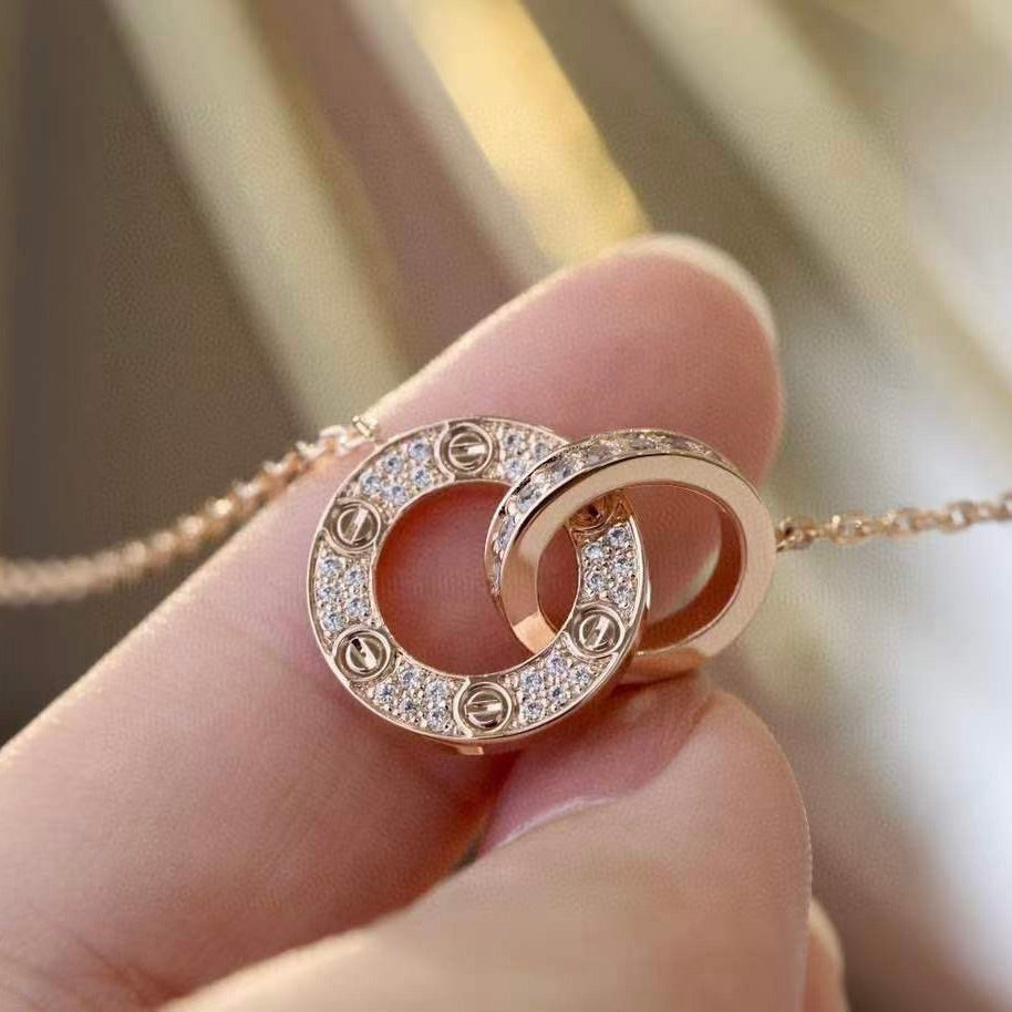 ¡®Glow Jewelry¡¯LOVE 7.6MM NECKLACE ROSE GOLD AND SILVER  FULL DIAMOND