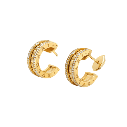 [Glow Jewelry]ZERO 1 ROCK GOLD EARRINGS WITH STUDDED SPIRAL AND PAVED DIAMONDS