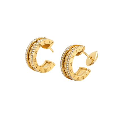 [Glow Jewelry]ZERO 1 ROCK GOLD EARRINGS WITH STUDDED SPIRAL AND PAVED DIAMONDS