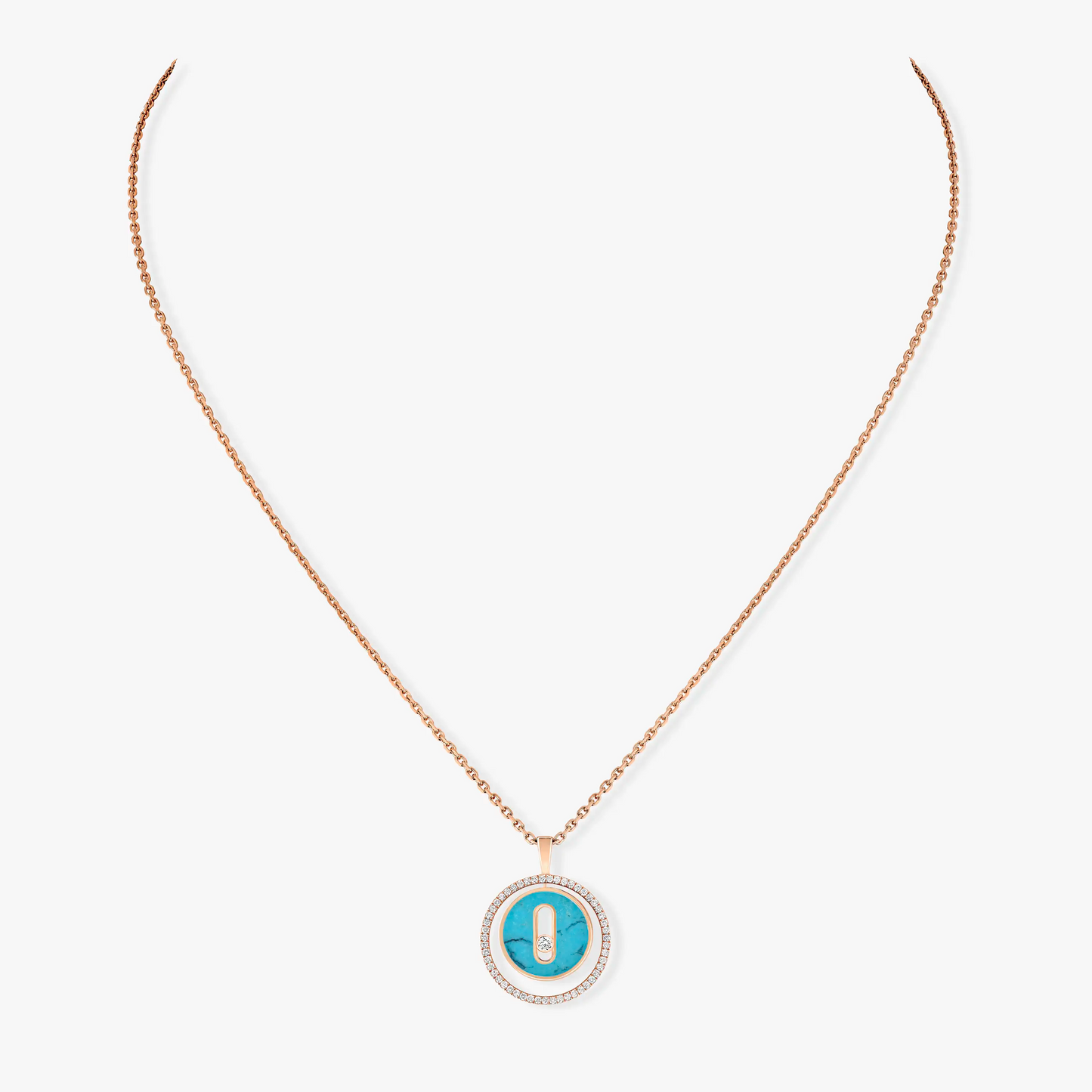 [Glow Jewelry]LUCKY MOVE 1 DIAMOND TURQUOISE PINK GOLD DIAMOND NECKLACE