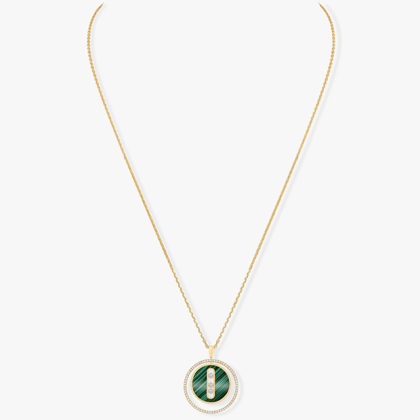 [Glow Jewelry]LUCKY MOVE 3 DIAMOND MALACHITE GOLD DIAMOND NECKLACE