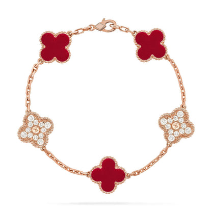 [Glow Jewelry] CLOVER 5 MOTIF RED CORNELIAN BRACELET COLLECTION
