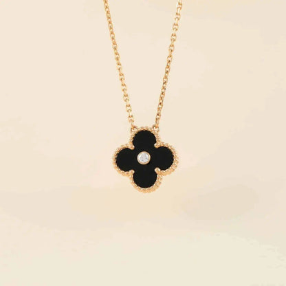 [Glow Jewelry]CLOVER 15MM DIAMOND ONYX NECKLACE