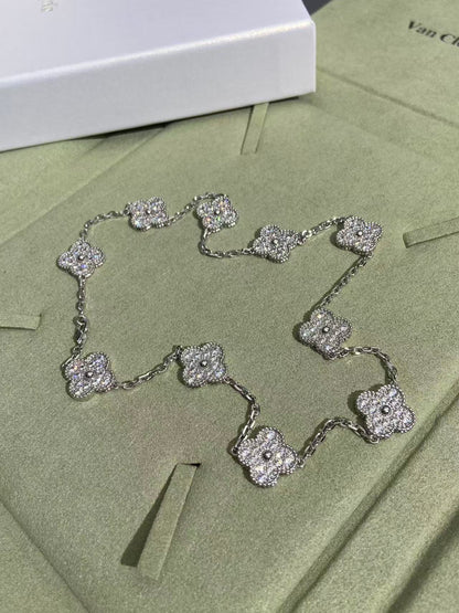 [Glow Jewelry]CLOVER 10 MOTIFS  FULL DIAMOND NECKLACE