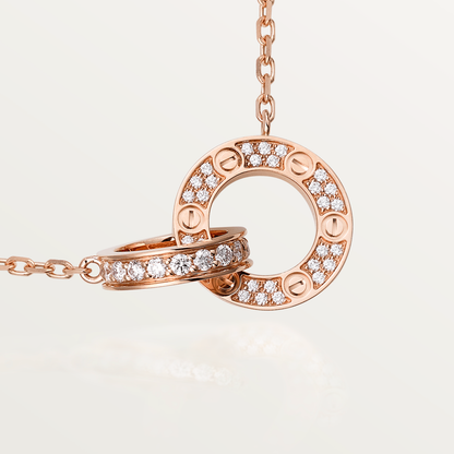 ¡®Glow Jewelry¡¯LOVE 7.6MM NECKLACE ROSE GOLD AND SILVER  FULL DIAMOND