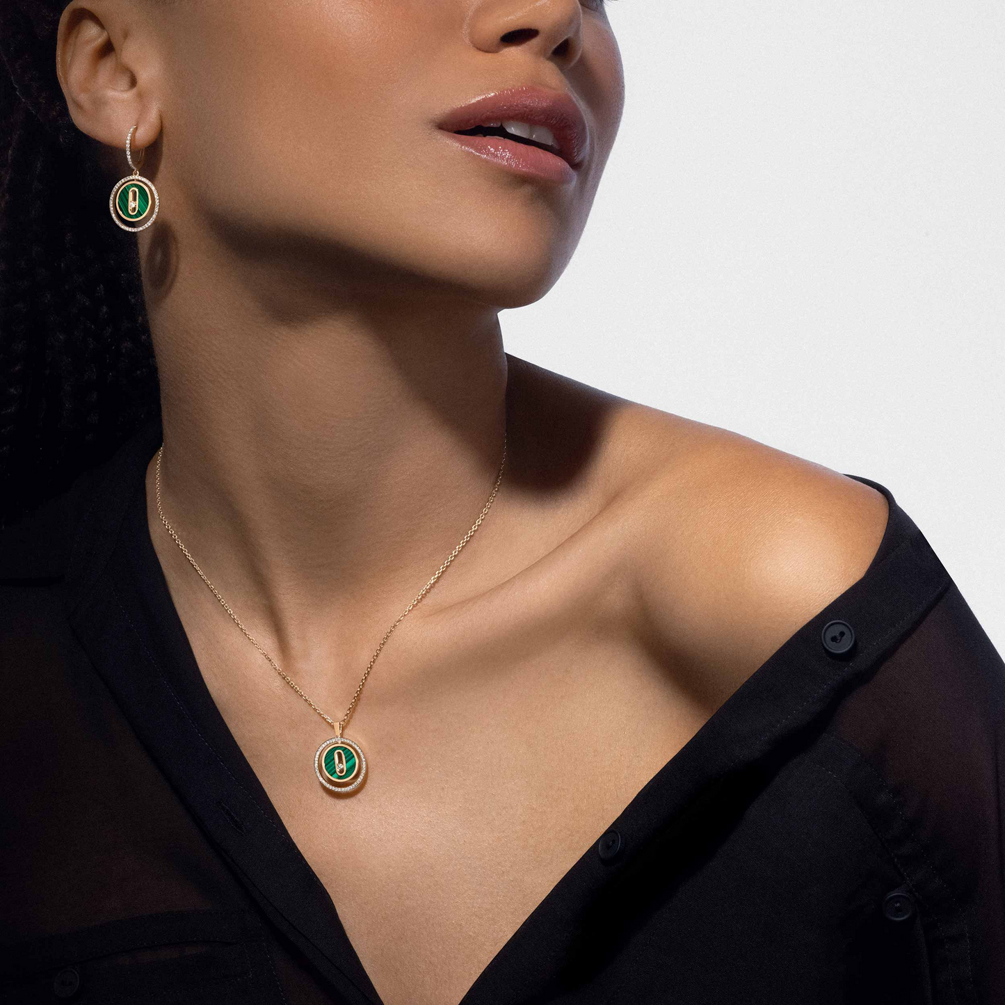 [Glow Jewelry]LUCKY MOVE 1 DIAMOND MALACHITE GOLD DIAMOND NECKLACE