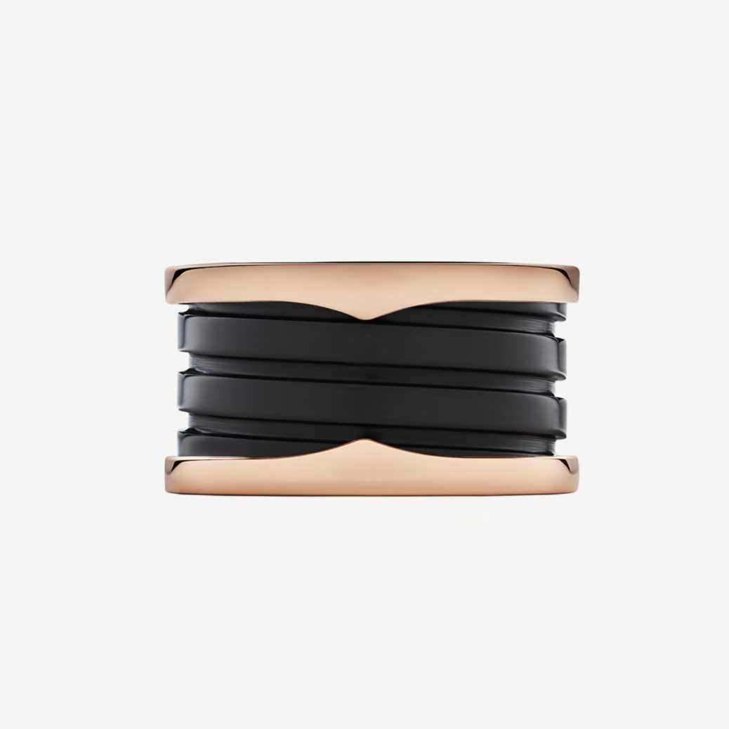 [Glow Jewelry]ZERO 1 FOUR-BAND LOOPS AND BLACK CERAMIC SPIRAL PINK GOLD RING