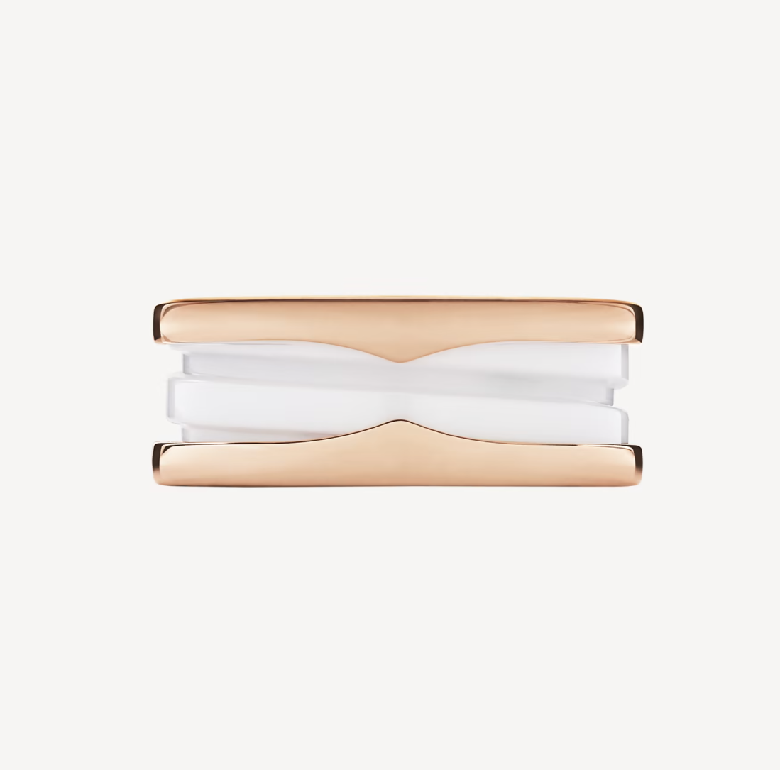 [Glow Jewelry]ZERO 1 TWO-BAND LOOPS AND WHITE CERAMIC SPIRAL PINK GOLD RING