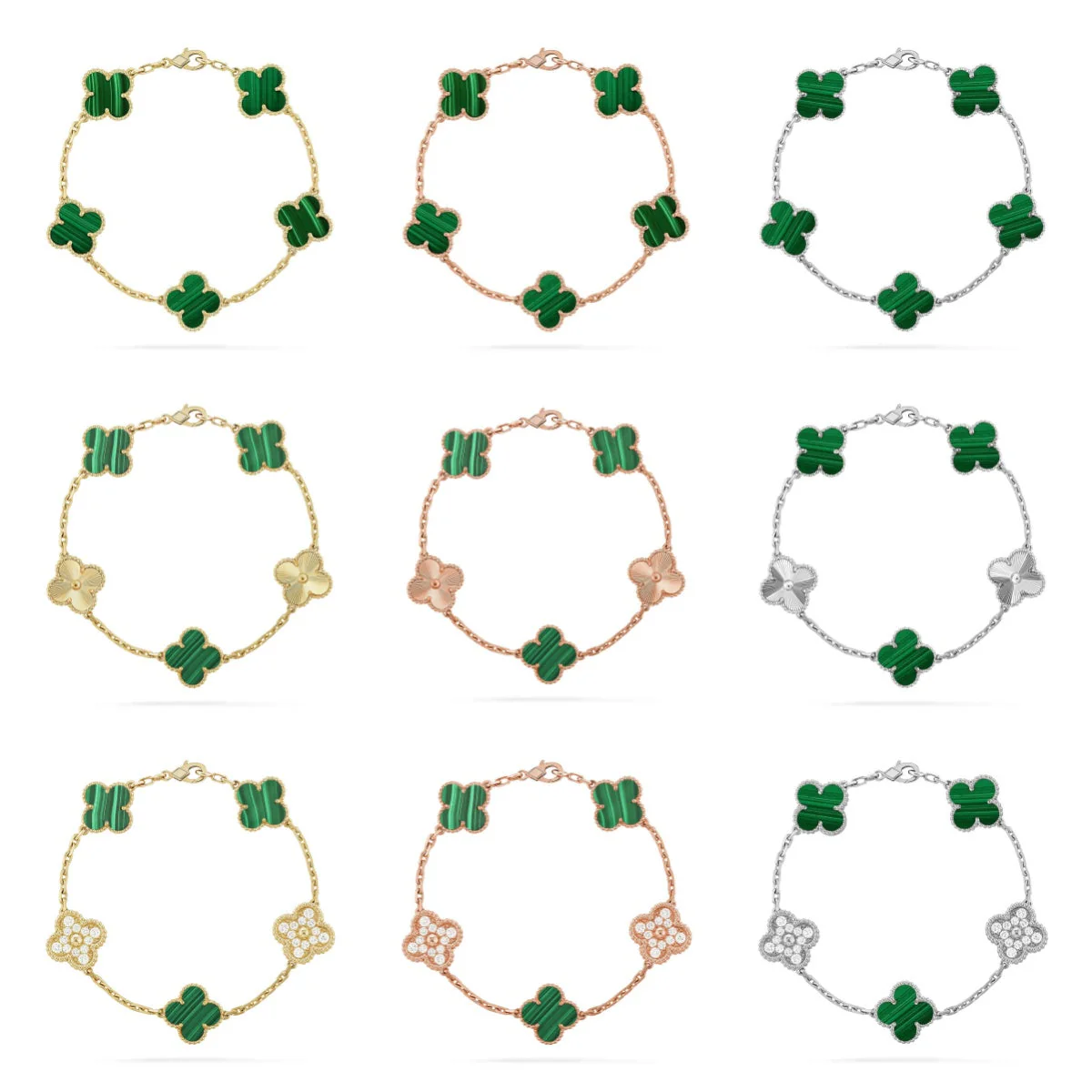 [Glow Jewelry] CLOVER 5 MOTIF MALACHITE BRACELET COLLECTION