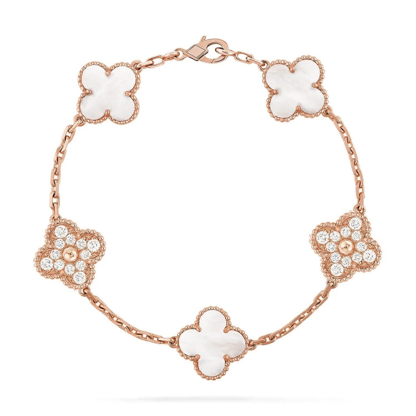 [Glow Jewelry]CLOVER WHITE PEARL MOP 5 MOTIF BRACELET COLLECTION