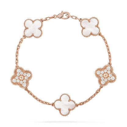 [Glow Jewelry]CLOVER WHITE PEARL MOP 5 MOTIF BRACELET COLLECTION