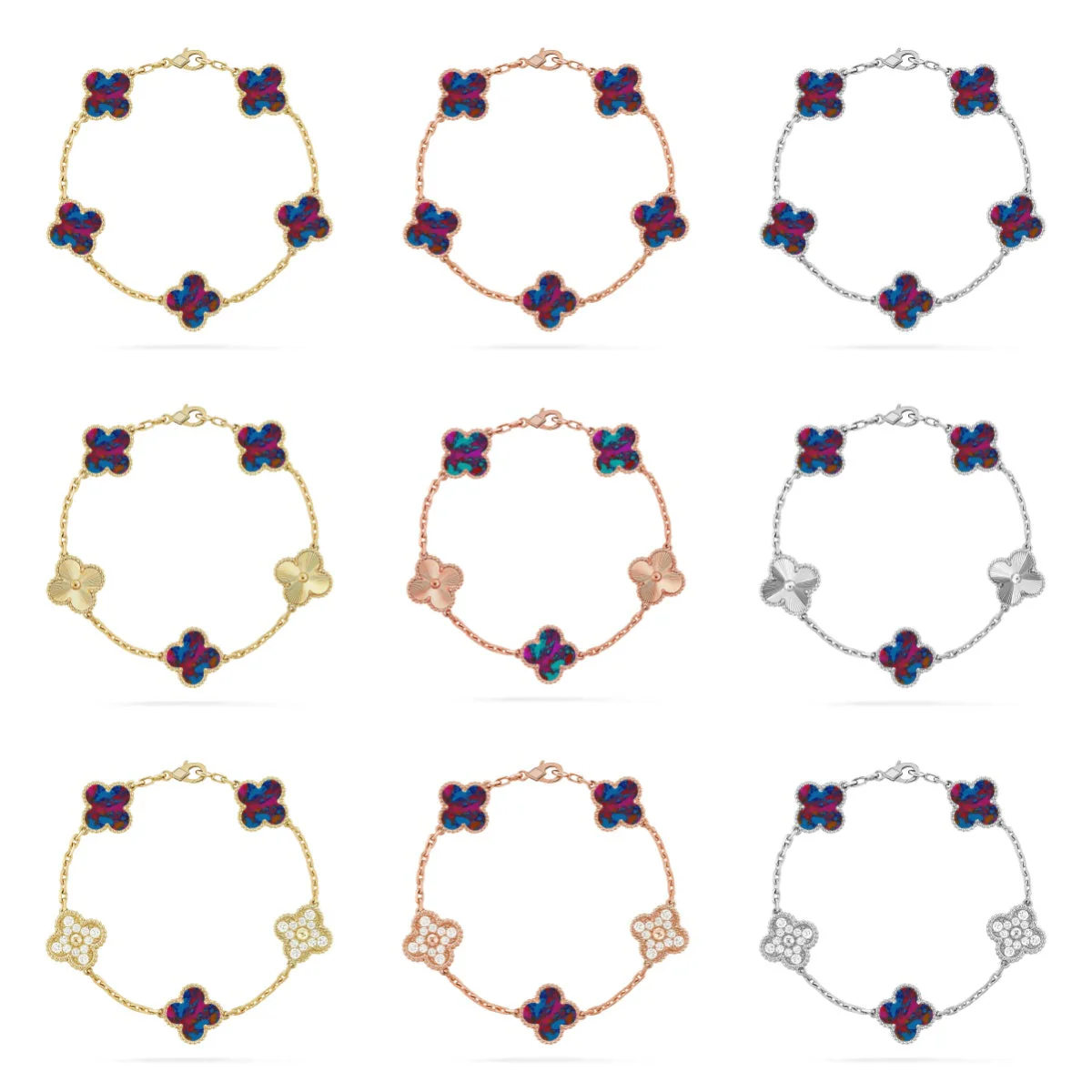 [Glow Jewelry]CLOVER 5 MOTIF COLOR GEMSTONES BRACELET COLLECTION