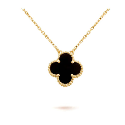 [Glow Jewelry]CLOVER 15MM BLACK ONYX SINGLE FLOWER NECKLACE