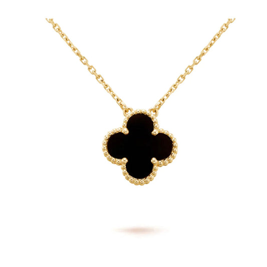 [Glow Jewelry]CLOVER 15MM BLACK ONYX SINGLE FLOWER NECKLACE