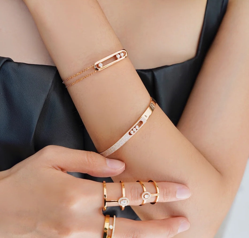 [Glow Jewelry]Move Noa Rose Gold Pavé Diamond Bangle Bracelet