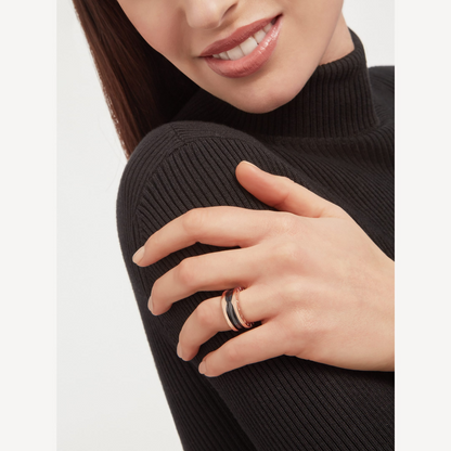 [Glow Jewelry]ZERO 1 TWO-BAND LOOPS AND BLACK CERAMIC PINK GOLD RING
