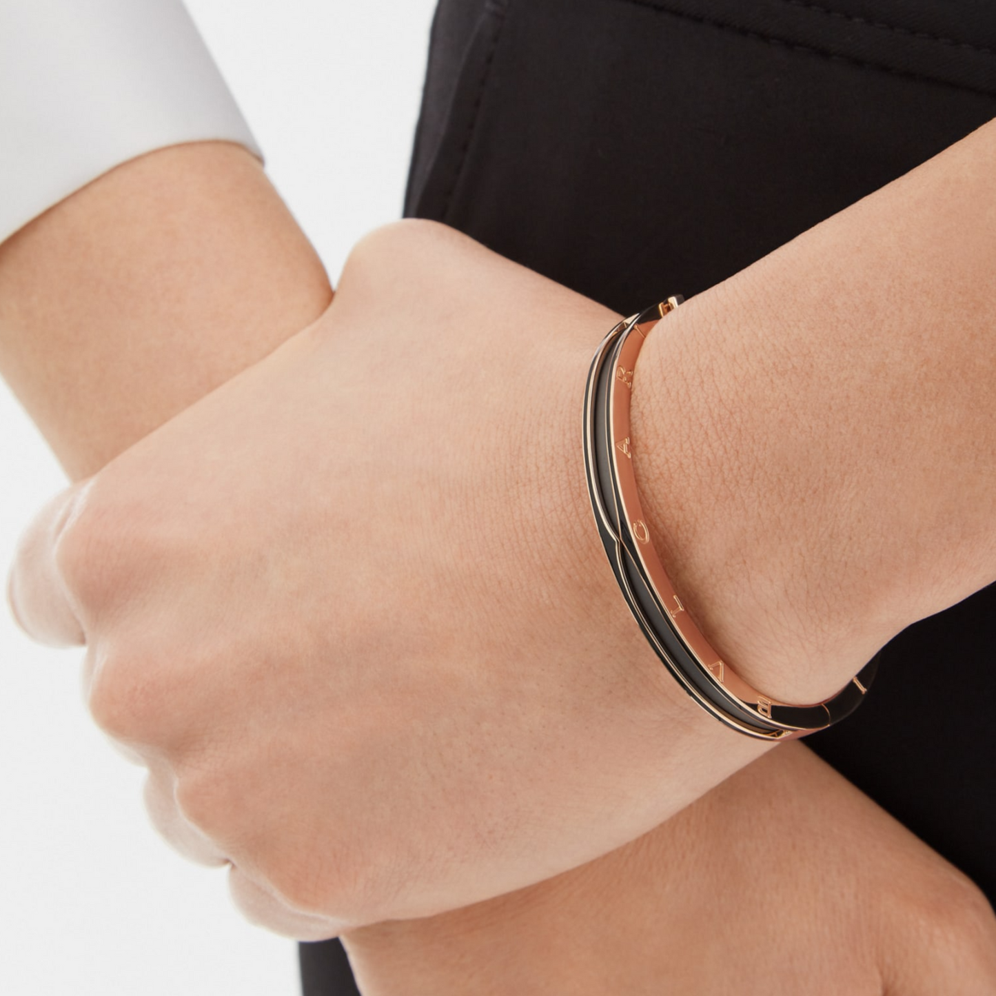 [Glow Jewelry]ZERO 1 PINK GOLD WITH MATTE BLACK CERAMIC BRACELET