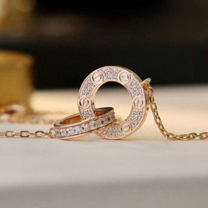 [Glow Jewelry]LOVE 7.6MM NECKLACE ROSE GOLD AND SILVER  FULL DIAMOND