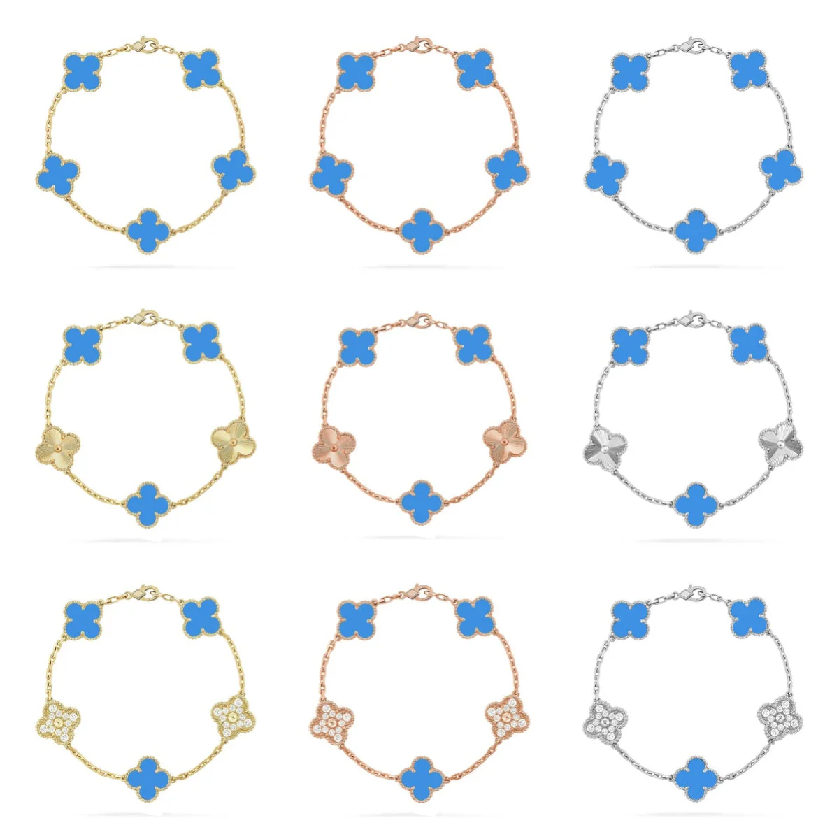 [Glow Jewelry] CLOVER 5 MOTIF BLUE AGATE BRACELET COLLECTION