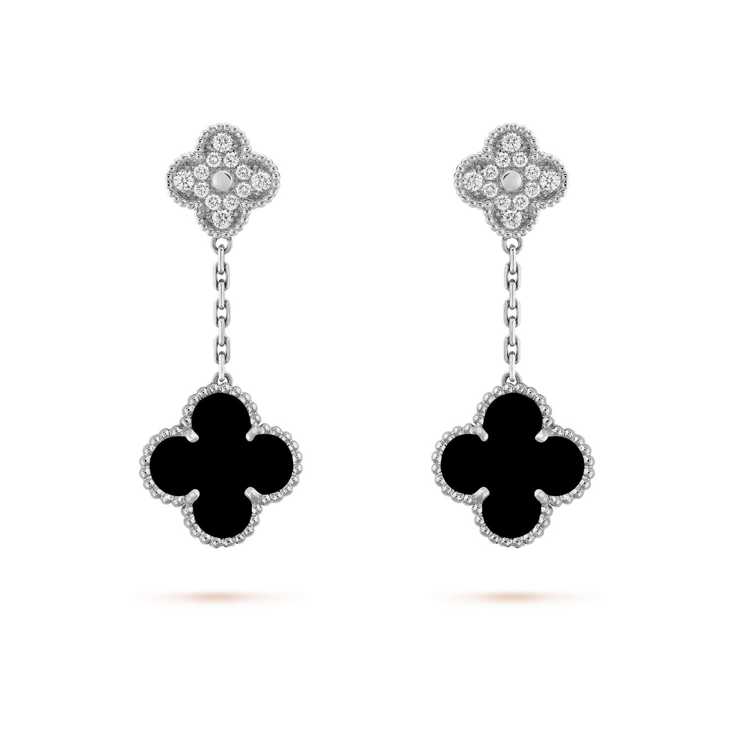 ¡®Glow Jewelry¡¯CLOVER 2 MOTIFS  DIAMOND ONYX EARRINGS SILVER