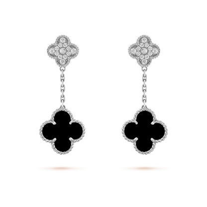 ¡®Glow Jewelry¡¯CLOVER 2 MOTIFS  DIAMOND ONYX EARRINGS SILVER