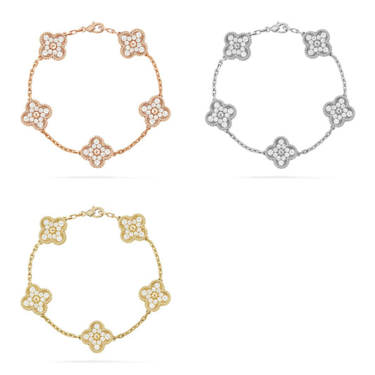 [Glow Jewelry] New  CLOVER 5 MOTIF FULL DIAMOND BRACELET COLLECTION