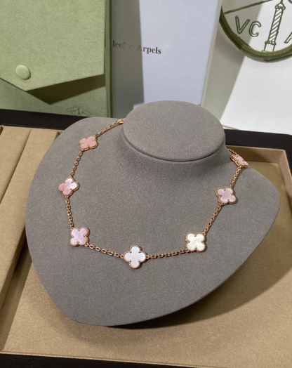 [Glow Jewelry Jewellery] Pink Necklace with Ten Clover Designs