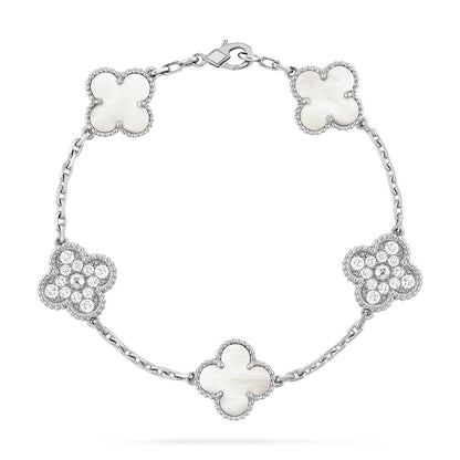 [Glow Jewelry]CLOVER WHITE PEARL MOP 5 MOTIF BRACELET COLLECTION