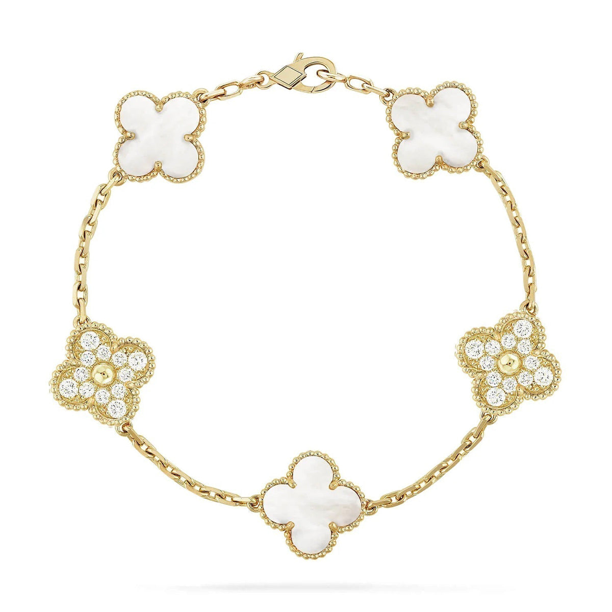 [Glow Jewelry]New CLOVER WHITE PEARL MOP 5 MOTIF BRACELET COLLECTION
