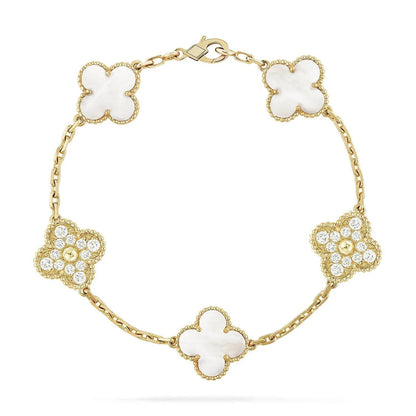 [Glow Jewelry]CLOVER WHITE PEARL MOP 5 MOTIF BRACELET COLLECTION