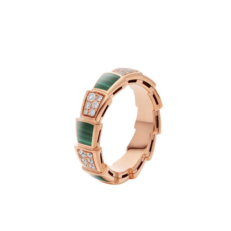 [Glow Jewelry]SERPENTI RING PINK GOLD MALACHITE DIAMOND PAVED 4MM