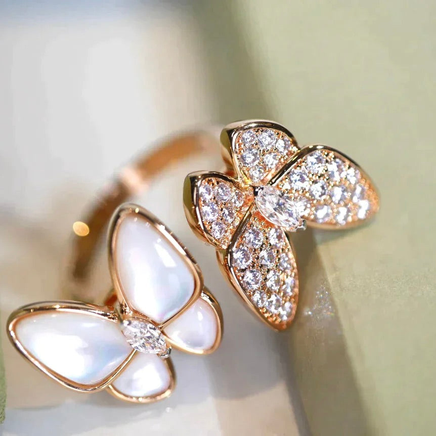 ¡®Glow Jewelry¡¯TWIN BUTTERFLY DIAMOND MOP RING
