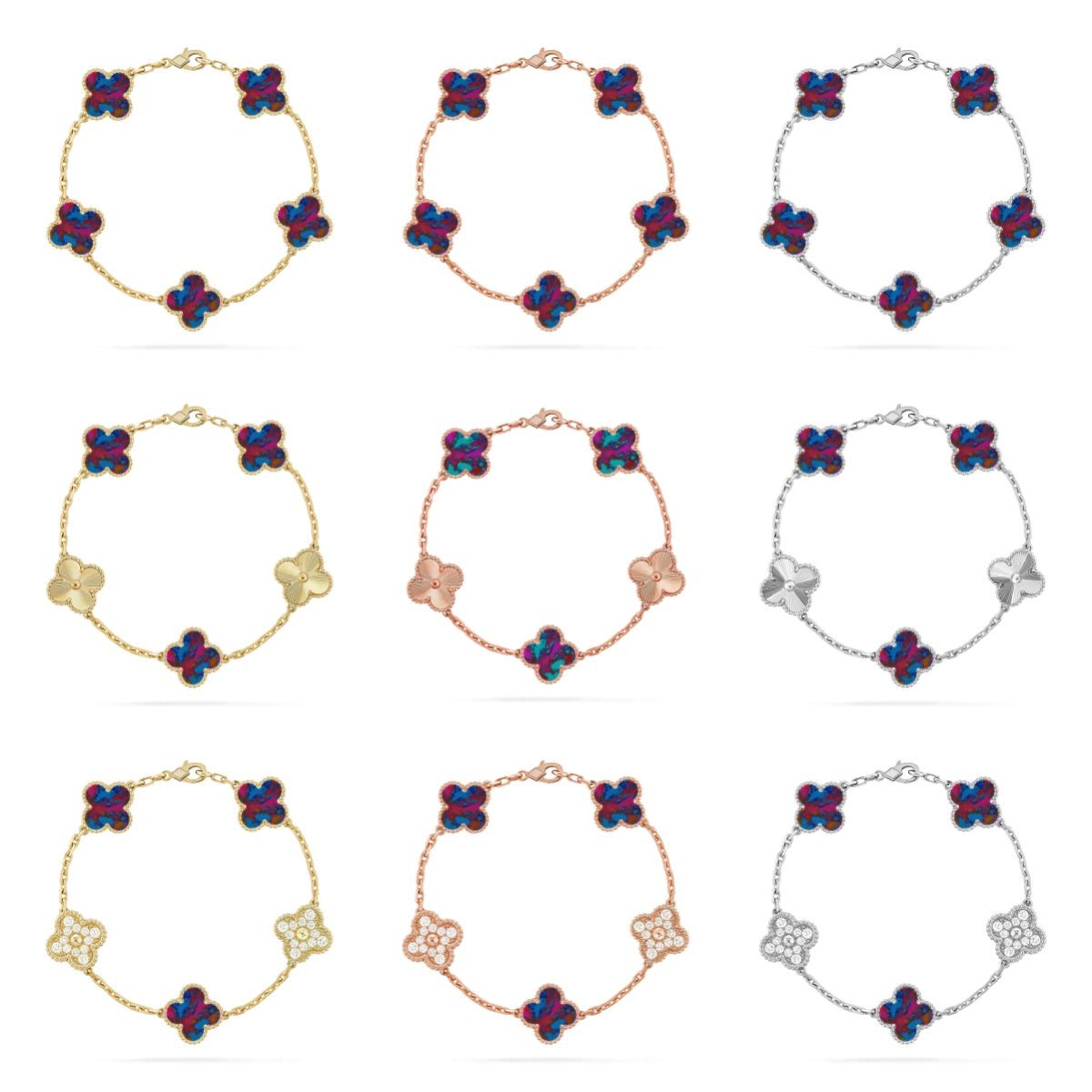 [Glow Jewelry]New CLOVER 5 MOTIF COLOR GEMSTONES BRACELET COLLECTION