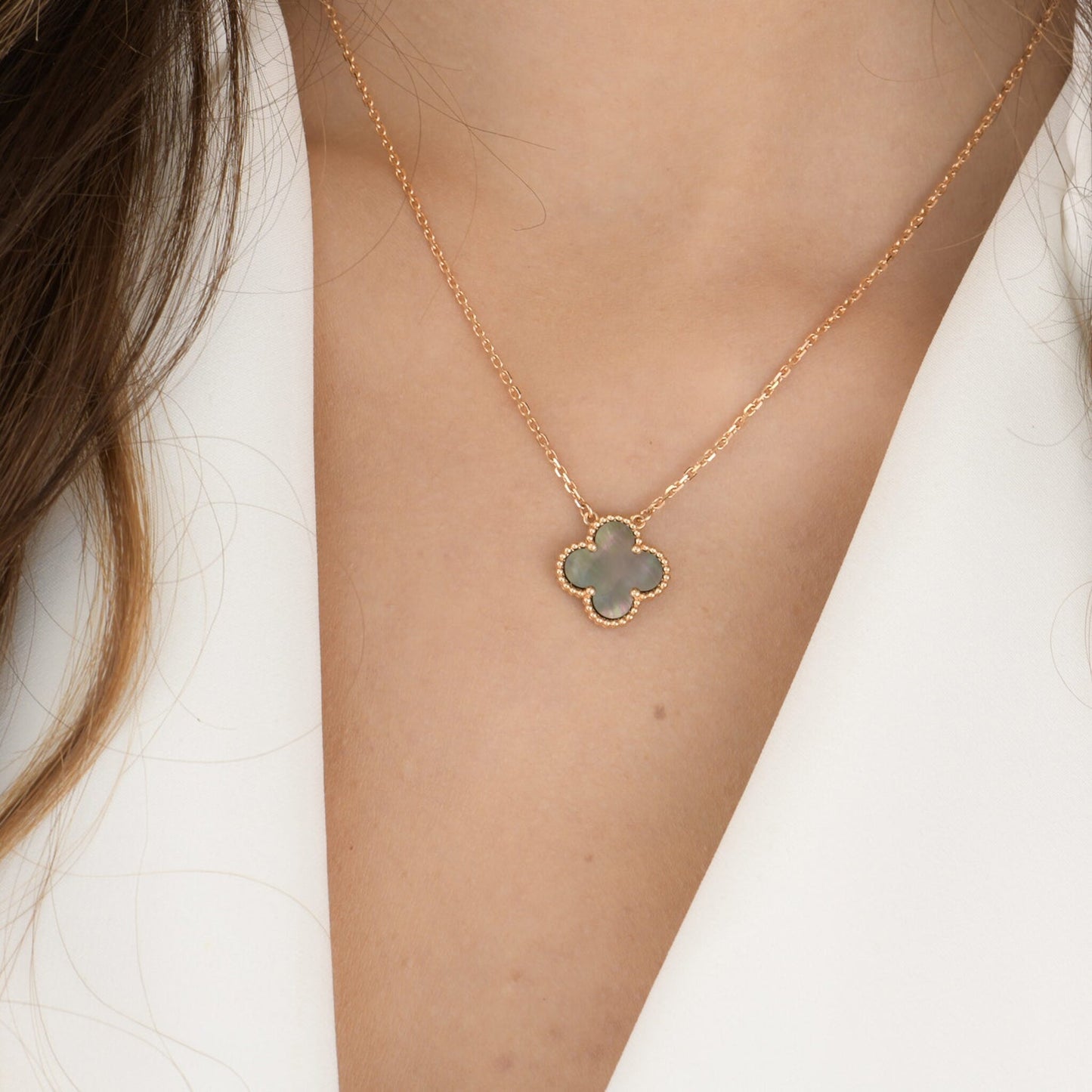 ¡®Glow Jewelry¡¯CLOVER 15MM  GRAY MOTHER OF PEARL NECKLACE