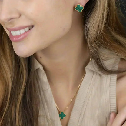 ¡®Glow Jewelry¡¯CLOVER MINI 9.5MM MALACHITE  EARRINGS