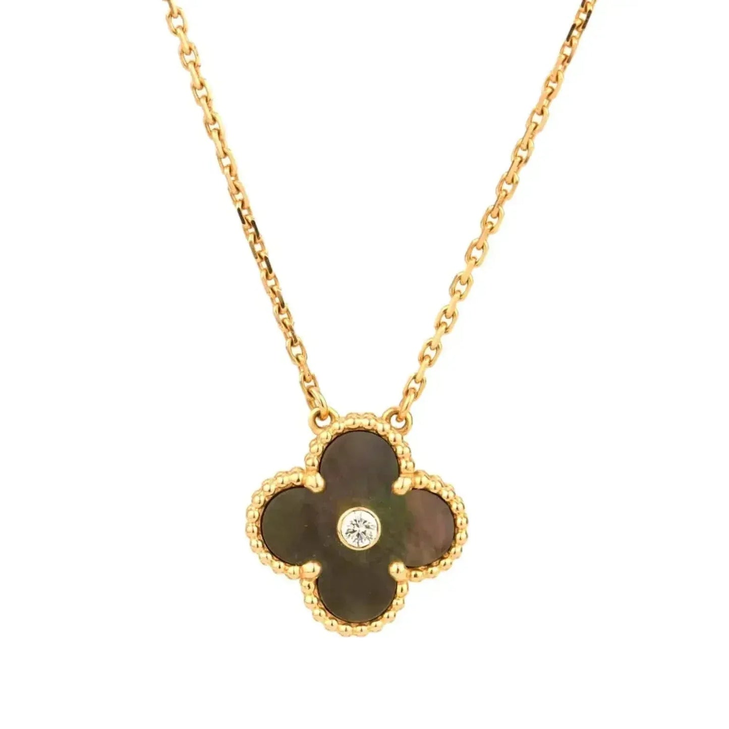 [Glow Jewelry]CLOVER 15MM DIAMOND AND MOTHER-OF-GREY NECKLACE