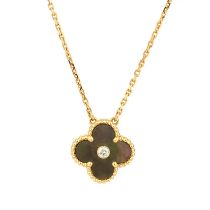 [Glow Jewelry]CLOVER 15MM DIAMOND AND MOTHER-OF-GREY NECKLACE
